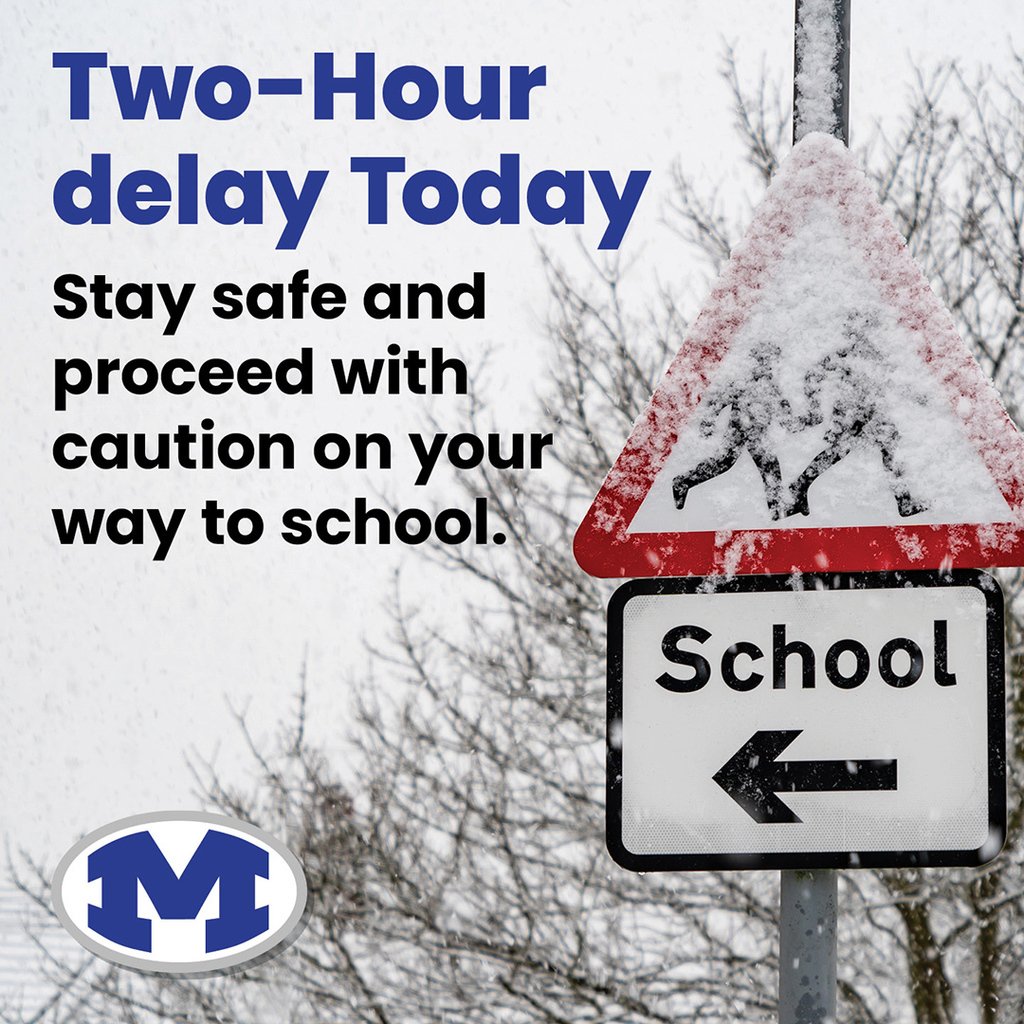 KinderPrincipal's tweet photo. Due to slick traffic conditions, Miamisburg City Schools will operate on a 2-hour delay on Thursday, February 20, 2025. Please use caution while traveling, and thank you for your understanding as we prioritize the safety of our students and staff. https://t.co/Uyih8eXqGW