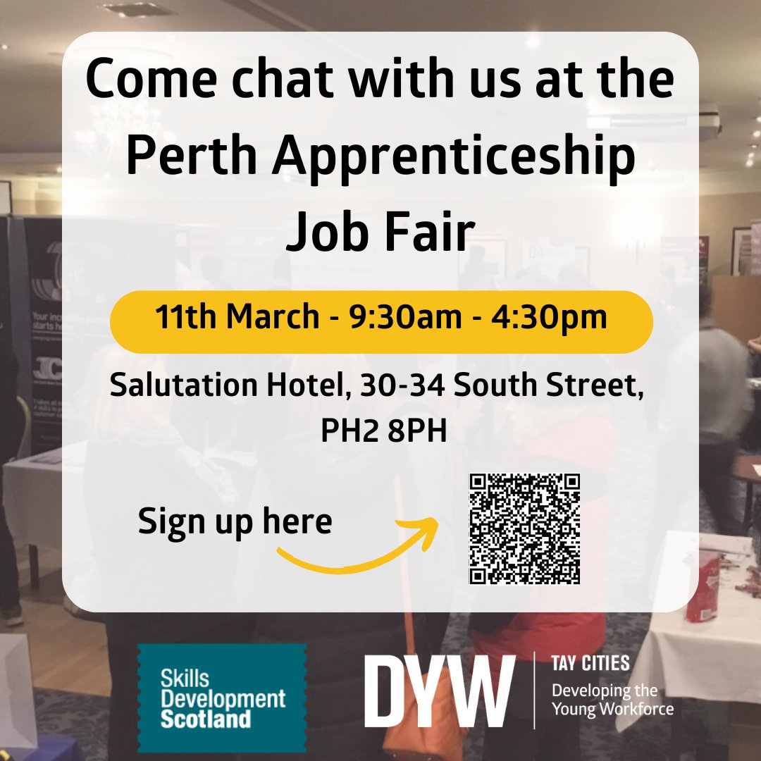 📌 #SaveTheDate ➕ PERTH APPRENTICESHIP JOB FAIR   

The UHI Perth Business Engagement Team will be on hand at this event to chat to you about all things #apprenticeship.

📅 Tue 11 March⌚9.30am-4.30pm
📍#SalutationHotel, #Perth

Register for a free place tinyurl.com/4n2t39a3