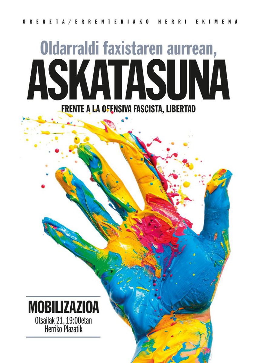Orereta/Errenteria Herri Ekimenak bultzatutako manifestazioarekin bat egiten dugu, ostiralean, arratsaldeko zazpiretan Herriko plazan.
Nos adherimos a la manifestación convocada por Orereta/Errenteria Herri Ekimena, el viernes a las siete en Herriko plaza.