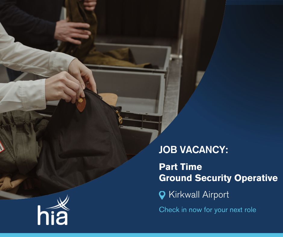 We're recruiting for a part-time Ground Security Operative.

More info at bit.ly/3t3VHuH  

Apply by 5 March 2025. 

#Kirkwall #AirportJob #SecurityJob #Orkney