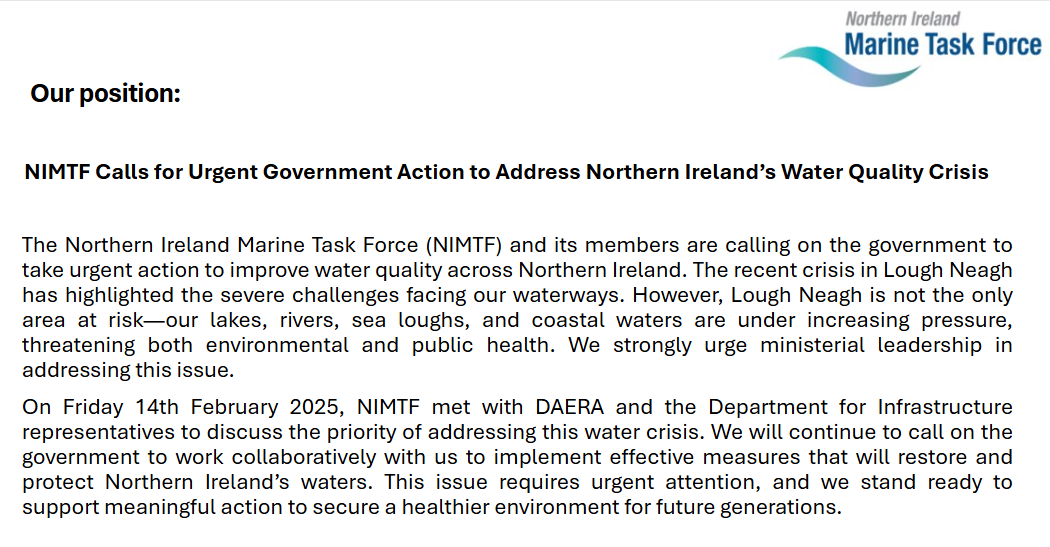 NIMTF's tweet photo. 🗣️NIMTF are calling on @deptinfra  and @daera_ni  to work with stakeholders to tackle NI's #Waterquality crisis, ensuring NI's marine environment is healthy and thriving.🌊 https://t.co/wqbmuwoVtE