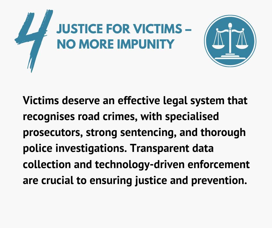 Global Voice of Road Traffic Victims - Manifesto 2025 

IRVP &amp; FICVI &amp; FEVR - Road victims united with one voice 📣 calling for

4️⃣ Justice for Victims – No More Impunity

⚖️ Victims deserve strong laws, strict enforcement, and justice-driven reforms. #JusticeForVictims