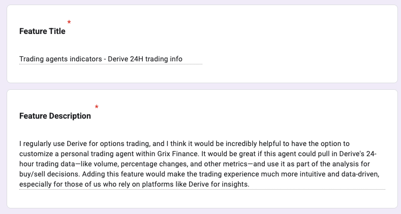 GrixFinance's tweet photo. When Grix users show love for @derivexyz 's data, we totally get why! 

This feature request came straight from our community—they believe in the power of Derive’s 24-hour trading stats to enhance our trading agents' decision-making mechanism. 
Smarter decisions = smarter trading. 

Now, we're taking it further:
We’re launching an open-source adapter to bring that vision to life. Let’s build something powerful together !

Grixers community and Derive’s awesome family—let’s unlock this potential! Together, we can make trading smarter for everyone.

Get started here: https://t.co/hBNV5Mlo71

Stay tuned for updates! 

#DeFiAI #derivetives