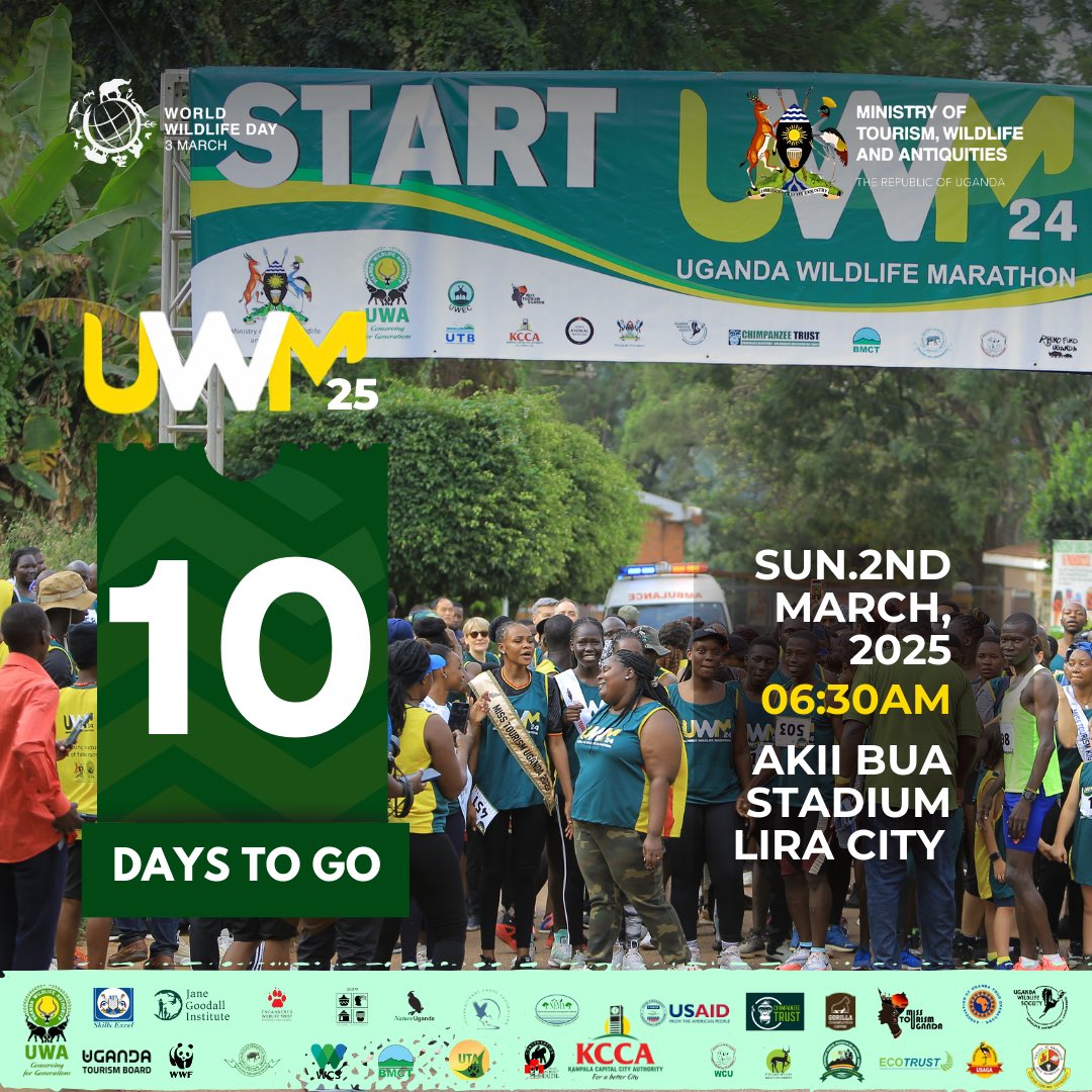 aaronmmitti's tweet photo. The countdown is on! Get ready to run for conservation at the Uganda Wildlife Marathon 2025. Secure your race kit today from:
📍 UWA Offices – Kamwokya
📍 MTWA Offices – Rwenzori Courts
📍 Unity FM – Lira
📍 QFM – Lira
#WorldWildlifeDay2025 #WWD2025 #RunForWildlife https://t.co/yWV8ZBrboI