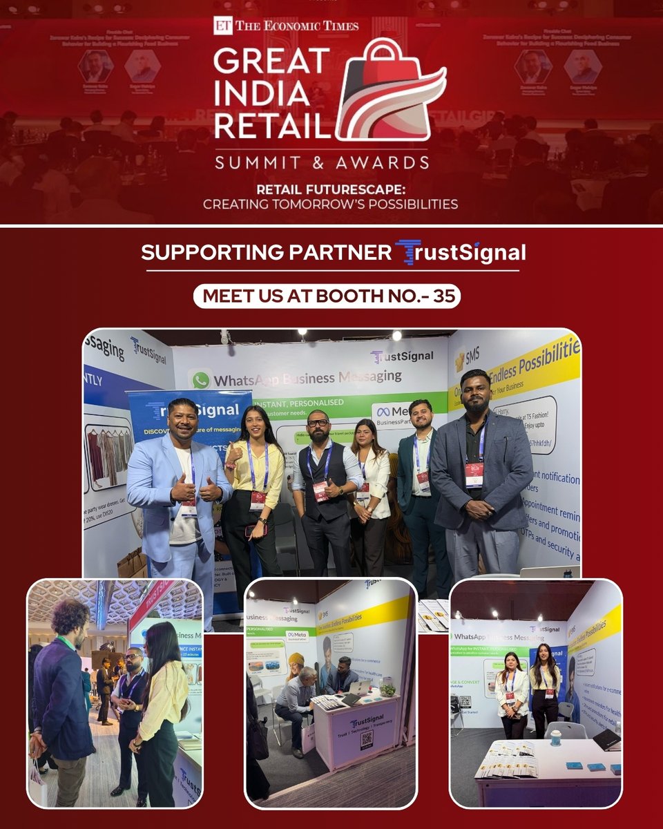 TrustSignalio's tweet photo. Live from the ETRetail Summit &amp; Awards 2024 at Jio World Convention Centre, Mumbai!!

We are thrilled to be a Supporting Partner at this incredible event, showcasing how https://t.co/RDPWrmKd7F is revolutionizing business messaging through SMS, Google RCS, and Meta WhatsApp. https://t.co/twbv1pzcrL