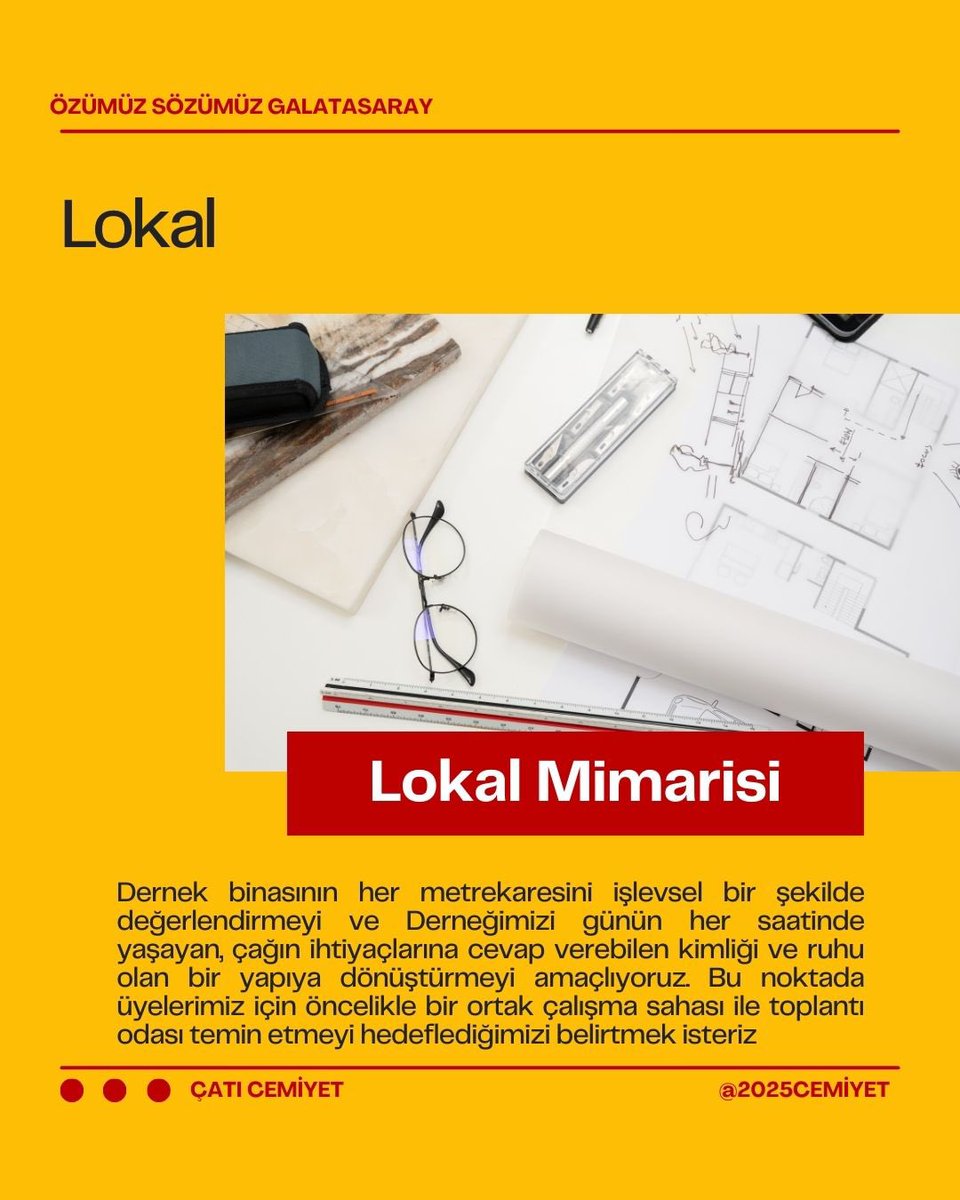 Dernek binasının her metrekaresini işlevsel bir şekilde değerlendirmeyi ve Derneğimizi günün her saatinde yaşayan, çağın ihtiyaçlarına cevap verebilen kimliği ve ruhu olan bir yapıya dönüştürmeyi amaçlıyoruz.