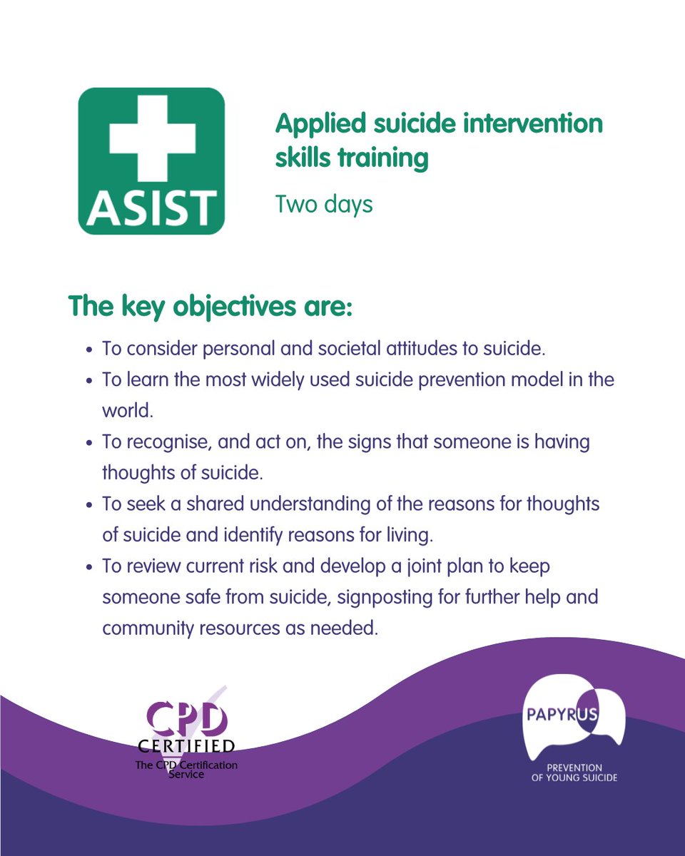 PAPYRUS (@papyrus_charity) on Twitter photo At PAPYRUS, we believe everybody plays a role in suicide prevention.
Our sessions are open to anyone who wants to join us in preventing suicide. They equip you with skills to make a difference and give you the confidence to help keep people around you safe from suicide.
What At PAPYRUS, we believe everybody plays a role in suicide prevention.
Our sessions are open to anyone who wants to join us in preventing suicide. They equip you with skills to make a difference and give you the confidence to help keep people around you safe from suicide.
What