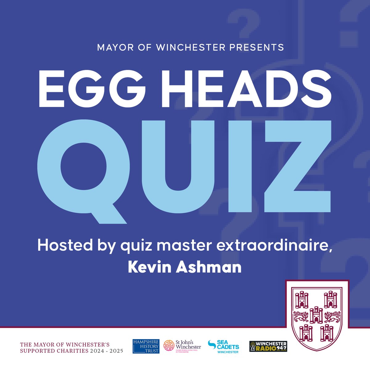 Winchester City Council (@winchestercity) on Twitter photo ❓ Winchester wonder quizzer Kevin Ashman will lead the <a href="/MayorWinchester/">Mayor of Winchester</a> Egghead Quiz in Itchen Abbas Village Hall next Friday from 7pm. Gather your team & join the fun! Proceeds will benefit the four 2024/5 Mayoral Charities: ticketsource.co.uk/mayor-of-winch… ❓ Winchester wonder quizzer Kevin Ashman will lead the <a href="/MayorWinchester/">Mayor of Winchester</a> Egghead Quiz in Itchen Abbas Village Hall next Friday from 7pm. Gather your team & join the fun! Proceeds will benefit the four 2024/5 Mayoral Charities: ticketsource.co.uk/mayor-of-winch…