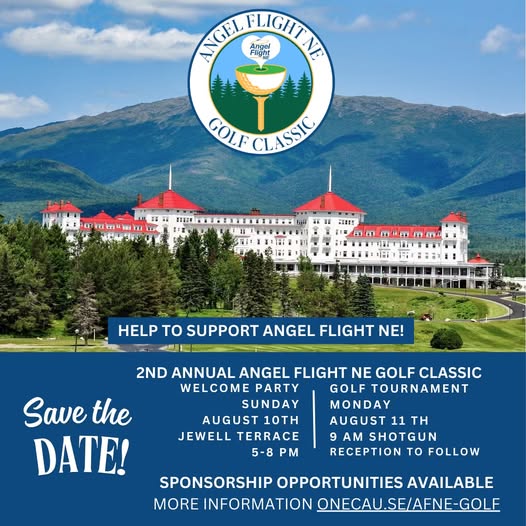 Save the Date &amp; Join Us for the 2nd Annual Angel Flight NE Golf Classic being held at the beautiful Omni Mount Washington on Monday, August 11th.  To learn more, visit my.onecause.com/event/organiza…. #newhampshire #omnimountwashington #golftournament #nh #savelives