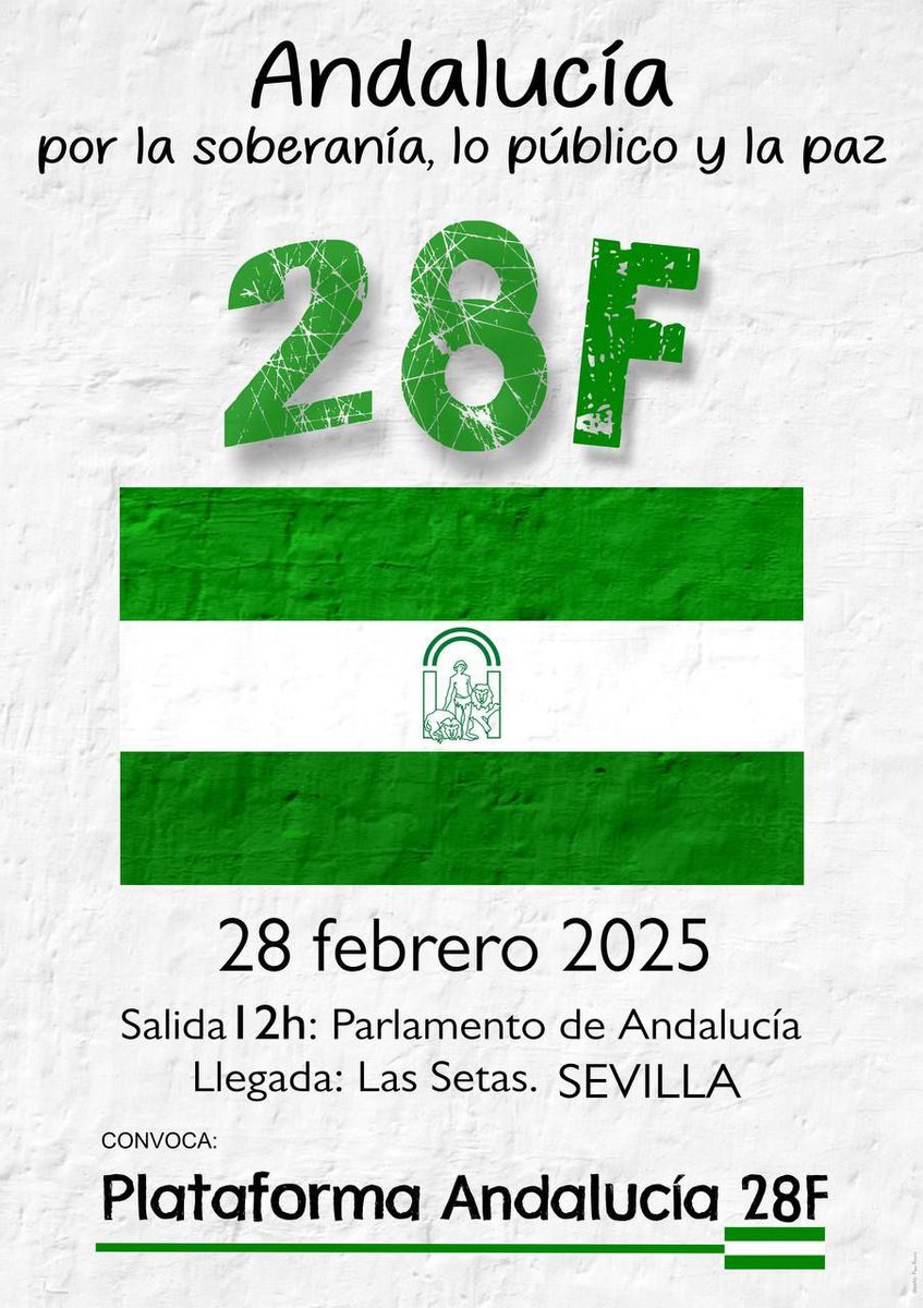 pcandalucia's tweet image. 🟢⚪️🟢 El #28F volveremos a las calles para hacer de ese día un día de lucha y reivindicación de nuestra tierra. 

Te esperamos en #Sevilla por una #AndalucíaLibre y soberana. Por la defensa de lo Público y la Paz.

Aquí el manifiesto:
acortar.link/qzNJMv

#AndalucíaLibre28F