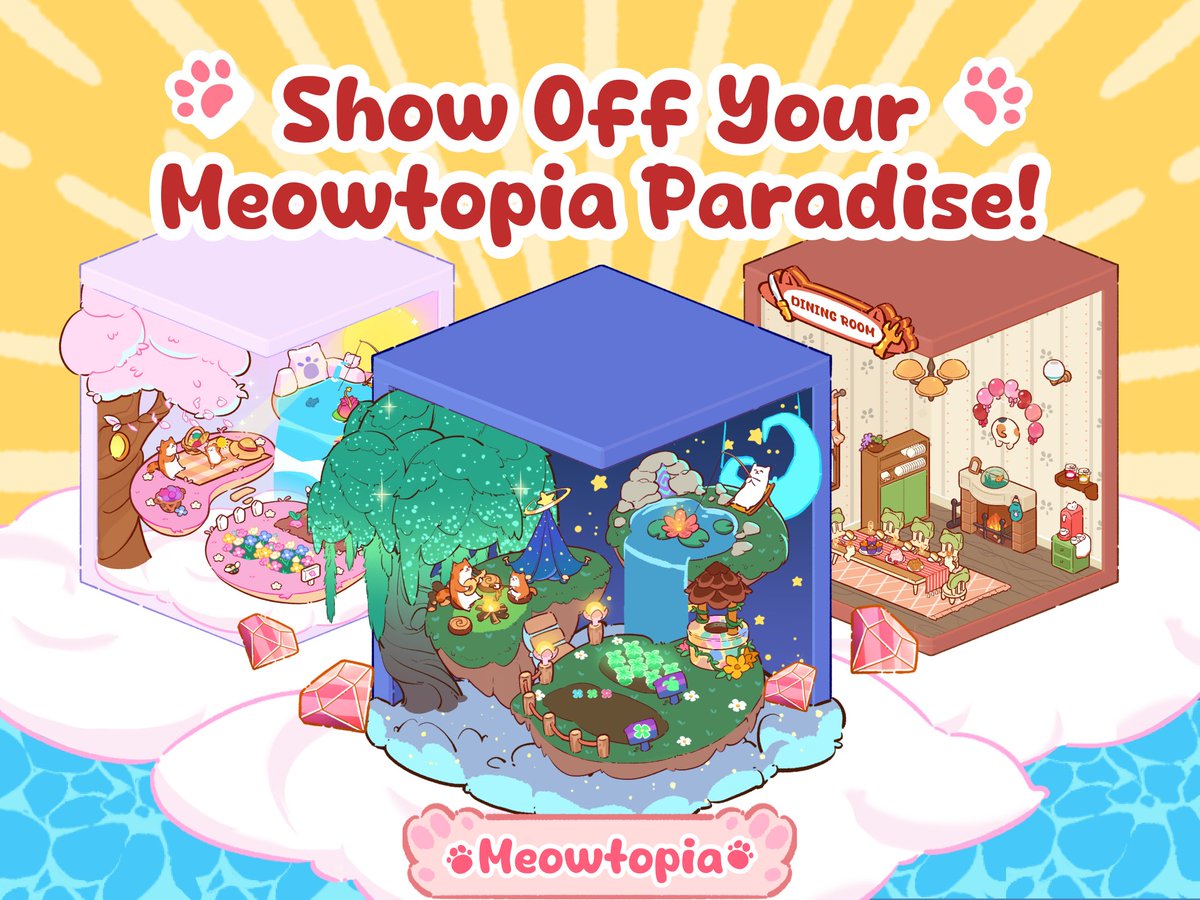 🎉 Meowtopia Dream Room Challenge! 🏡   

🐱 Show off your purrfect Meowtopia room &amp; win Diamond rewards! 

📌 How to Join:  
1️⃣ Like &amp; RT 
2️⃣ Post a screenshot of your decorated Meowtopia room + your in-game UID
3️⃣ Include hashtags #Meowtopia #MeowtopiaDreamParadise

🏆 Rewards: