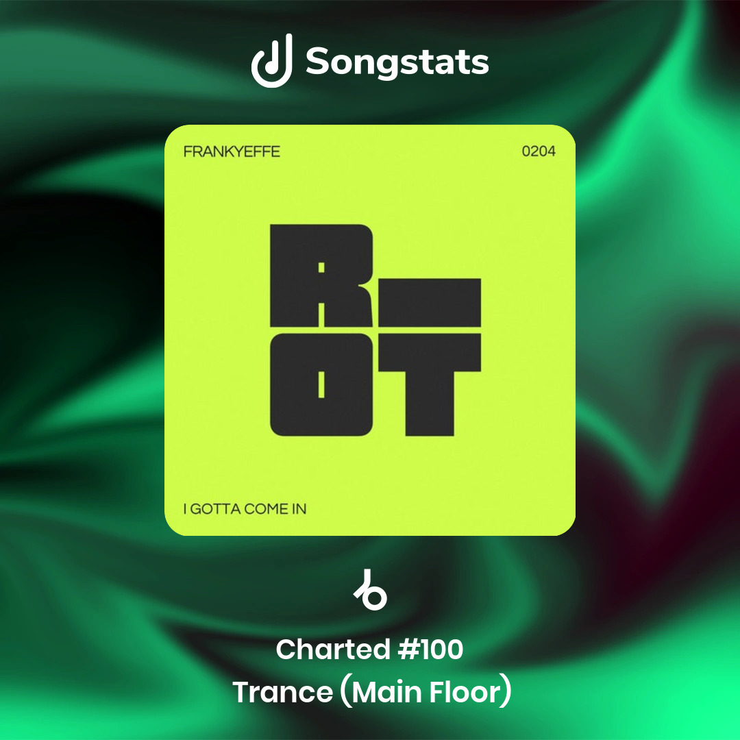 Songstats (@songstatsapp) on Twitter photo <a href="/FRANKYEFFE/">Frankyeffe</a> Did you know that "I Gotta Come In" reached #100 in the Trance (Main Floor) Charts on Beatport! Congrats! Make sure to check it out on the Songstats App. <a href="/FRANKYEFFE/">Frankyeffe</a> Did you know that "I Gotta Come In" reached #100 in the Trance (Main Floor) Charts on Beatport! Congrats! Make sure to check it out on the Songstats App.