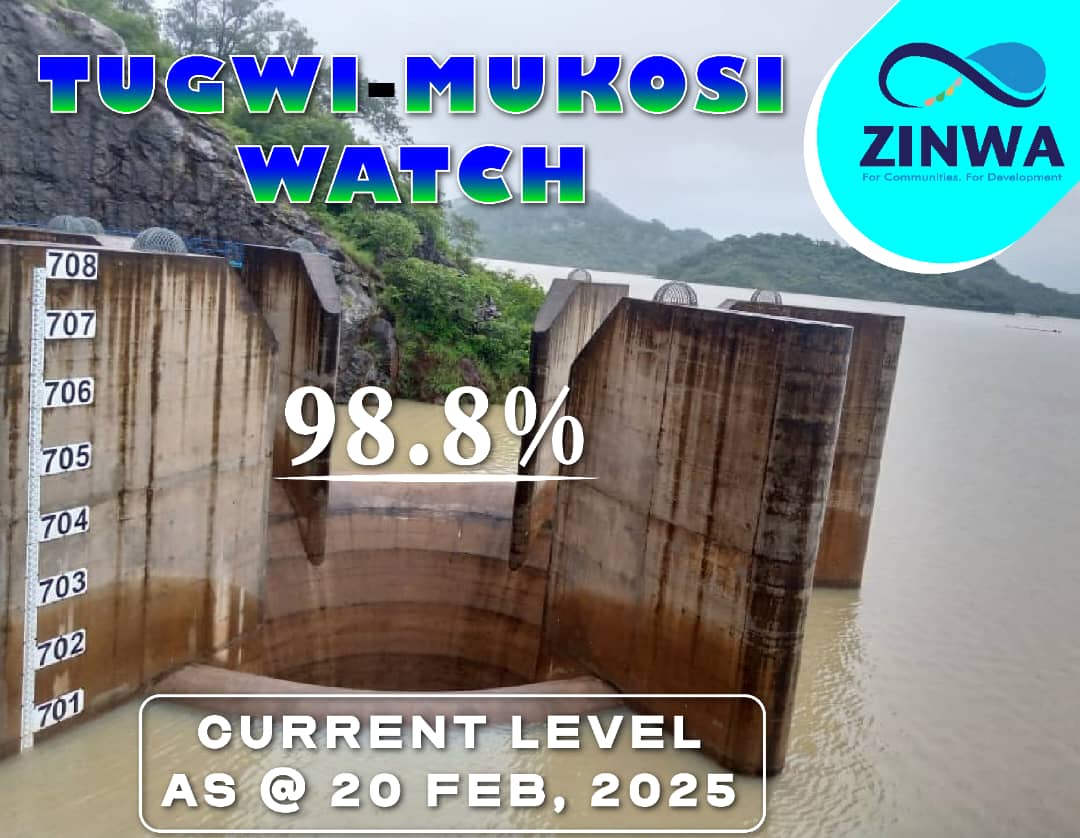 We continue to watch water levels in the country's largest inland dam, Tugwi-Mukosi which is on the verge of filling up and spilling. The dam first spilled in 2020.
<a href="/MoLAFWRD_Zim/">MinofLands,Agric,Fisheries,Water&Rural Development</a> 
<a href="/obertjiri/">Obert Jiri</a> 
<a href="/Marjorimunyonga/">marjorie munyonga</a> 
<a href="/TheMirrorMsv/">The Mirror Masvingo</a> 
<a href="/TellZimbabwe/">TellZim News</a> 
<a href="/HeraldZimbabwe/">The Herald Zimbabwe</a> 
<a href="/ChronicleZim/">The Chronicle</a>