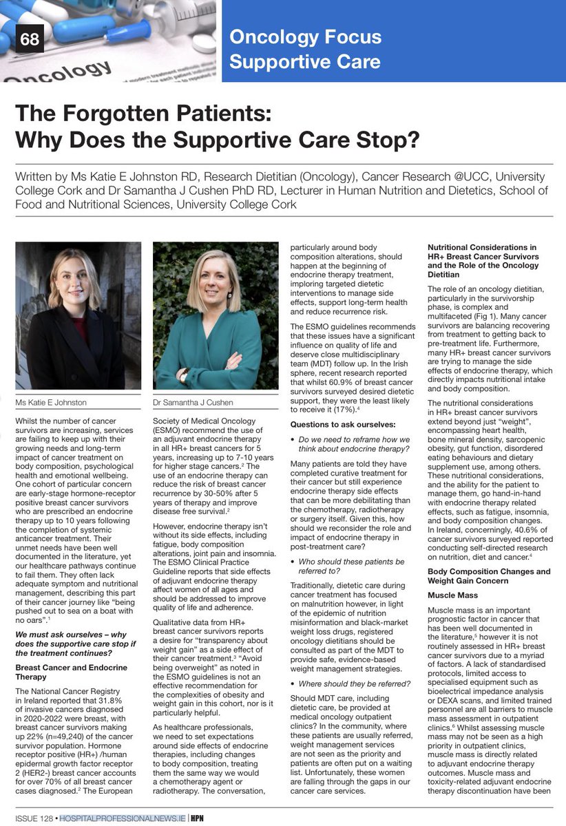 Katie Johnston RD (@katie_j80) on Twitter photo Great to see our latest article published in <a href="/HospitalProNews/">Hospital Professional News</a> , focusing on the role of the oncology dietitian in HR+ breast cancers, and what a dedicated dietetic service could look like in the future.
Link: bit.ly/4b9wdOD
<a href="/fnsucc/">UCC School of Food and Nutritional Sciences</a> | <a href="/trust_indi/">INDI</a> | <a href="/CanResUCC/">Cancer Research @UCC</a> Great to see our latest article published in <a href="/HospitalProNews/">Hospital Professional News</a> , focusing on the role of the oncology dietitian in HR+ breast cancers, and what a dedicated dietetic service could look like in the future.
Link: bit.ly/4b9wdOD
<a href="/fnsucc/">UCC School of Food and Nutritional Sciences</a> | <a href="/trust_indi/">INDI</a> | <a href="/CanResUCC/">Cancer Research @UCC</a>
