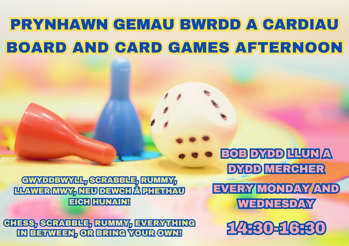 Gemau bwrdd yn Llyfrgell Coed Duon!🎲
Bob Dydd Llun a Dydd Mercher, 14.30-16.30⏰

Board games at Blackwood Library!♟️
Every Monday and Wednesday, 14.30-16.30⏰