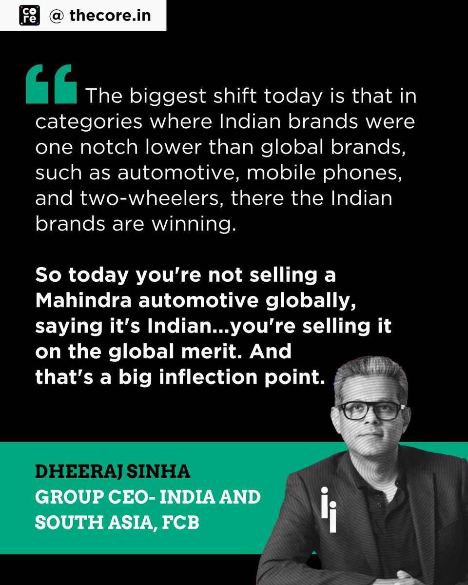 The Core (@the_core_in) on Twitter photo 'The idea is world-class in India and world-class from India'
In a conversation with <a href="/govindethiraj/">Govindraj Ethiraj</a>, @fcbgroupindia's <a href="/dheeraj_sinha/">Dheeraj Sinha</a> discusses the growing competitiveness of Indian Brands in the global market and what's driving the shift.
▶️ youtube.com/watch?v=rVtwe3… 'The idea is world-class in India and world-class from India'
In a conversation with <a href="/govindethiraj/">Govindraj Ethiraj</a>, @fcbgroupindia's <a href="/dheeraj_sinha/">Dheeraj Sinha</a> discusses the growing competitiveness of Indian Brands in the global market and what's driving the shift.
▶️ youtube.com/watch?v=rVtwe3…