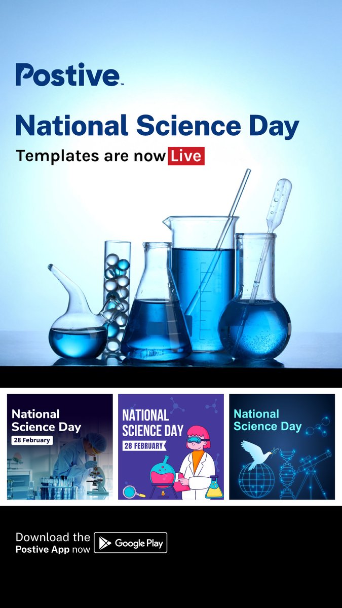 getpostive's tweet photo. Celebrate National Science Day with Creativity!
Express your love for science with Custom National Science Day templates on Postive App!
📲 Download & Share in seconds
🔗 https://t.co/lI2mlqu3Mv
#NationalScienceDay #ScienceForABetterTomorrow #PostiveApp #CustomPosters https://t.co/NEo8RXP69y
