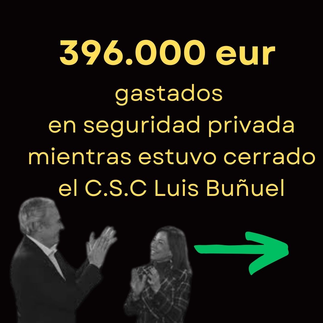 Según prensa :
💲396.000 euros es la cantidad que Ayuntamiento de Zaragoza abonará a la empresa privada encargada "de la custodia" del CSC Luis Bunuel mientras  estuvo cerrado .
 
📌 Fueron casi dos años 😱 con hasta 3 personas las 24 horas .