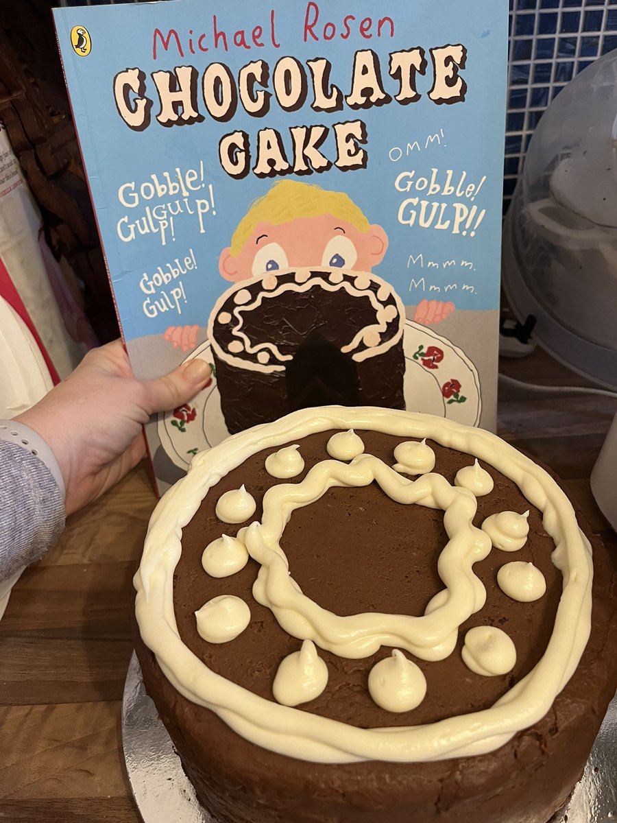 HeatherBake's tweet photo. Kids wanted to make the Chocolate Cake chocolate cake. My 5yo wants to be Michael for World Book Day 
@WorldBookDayUK @MichaelRosenYes https://t.co/dNlrvRCz80