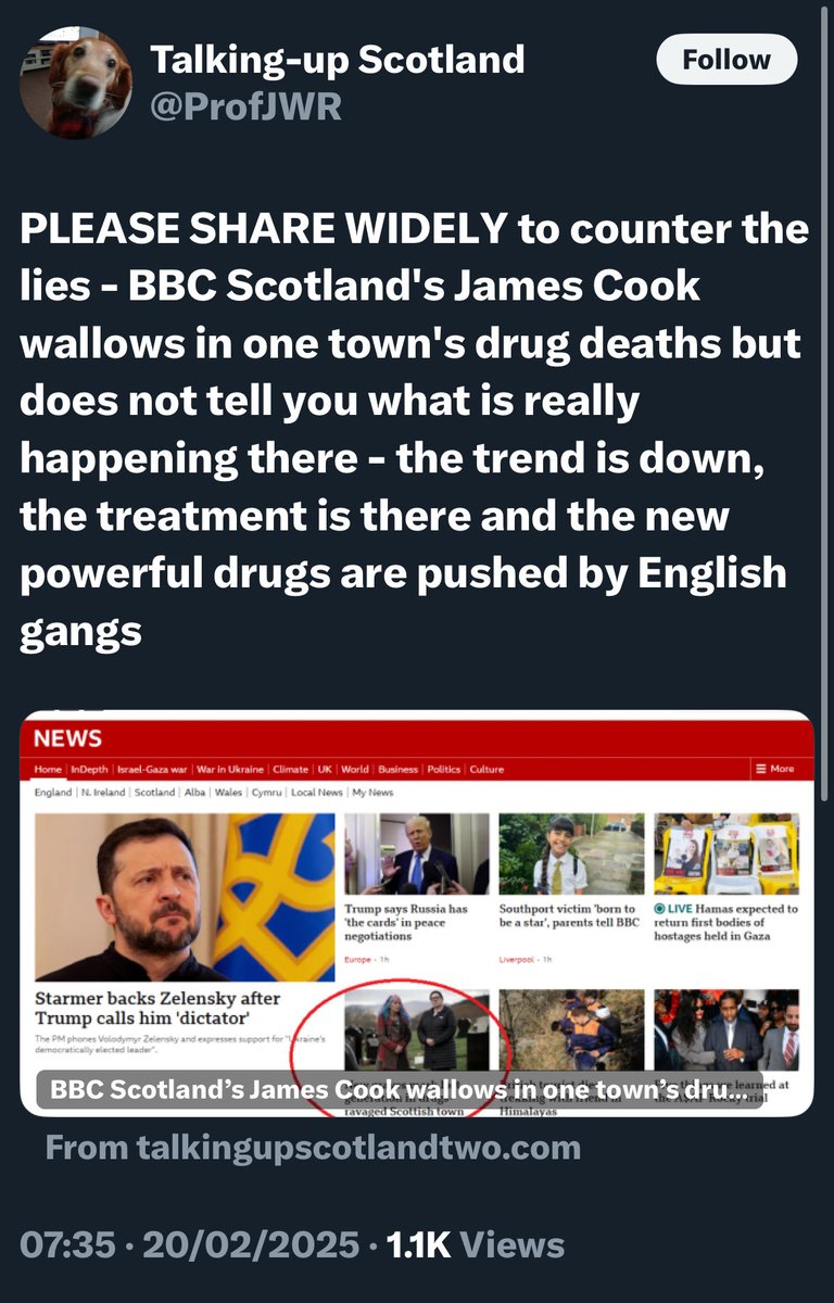 James Cook (@bbcjamescook) on Twitter photo FACTS — 10,481 recorded drugs deaths in Scotland in 10 years. Details of the “trend” (up, up, up, up, up, up, up, fractionally down, down, up) are included in my piece. (He blocked me hence screenshot). FACTS — 10,481 recorded drugs deaths in Scotland in 10 years. Details of the “trend” (up, up, up, up, up, up, up, fractionally down, down, up) are included in my piece. (He blocked me hence screenshot).
