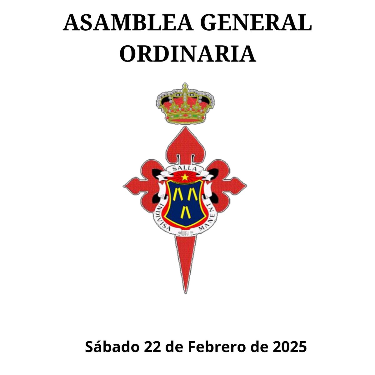 El próximo 22 de Febrero de 2025  tendrá lugar la Asamblea General Ordinaria de la Cofradía en la sede en el Colegio de La Inmaculada.

1ª Convocatoria : 11.45 h.

2ª Convocatoria: 12.00 h.