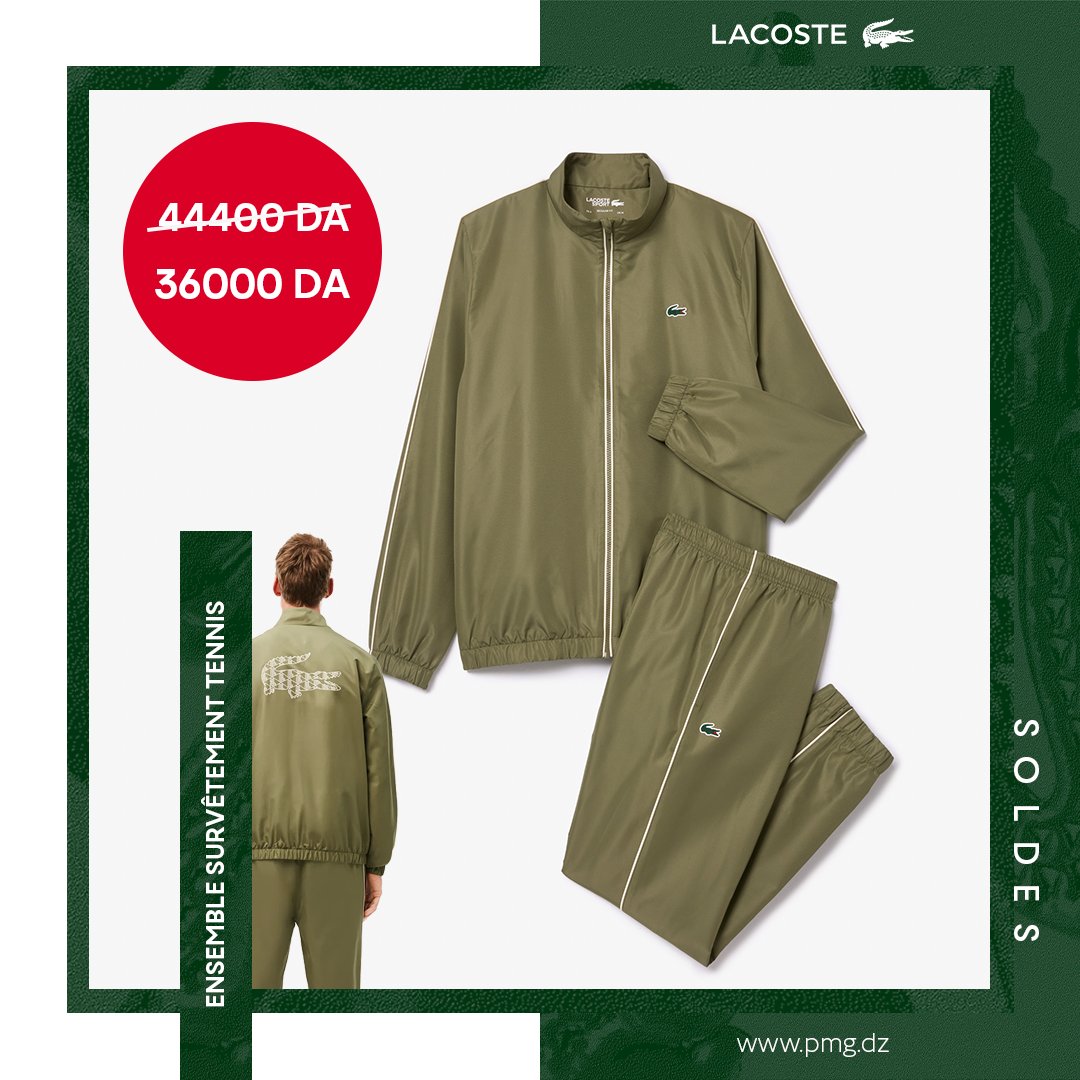 PlayModeGroup's tweet image. 2ème Démarque SOLDES LACOSTE🐊

Profitez de réductions exceptionnelles sur les ensembles survêtements Lacoste ! 🔥

📍 Disponible en magasin et en ligne sur PMG.dz

🚚 Livraison partout en Algérie !