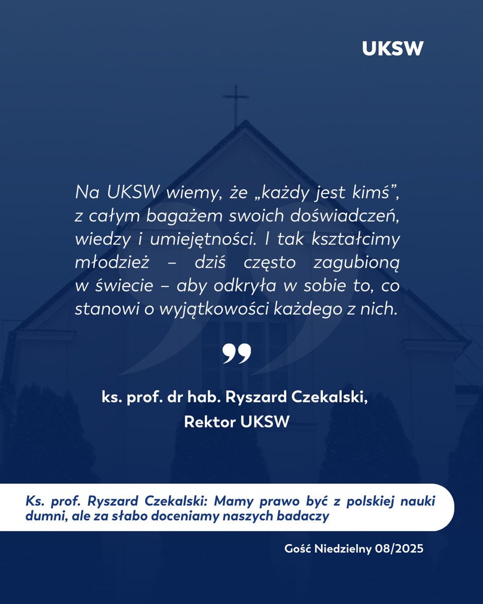 UKSW (@uksw_warszawa) on Twitter photo W najnowszym wydaniu <a href="/Gosc_Niedzielny/">Gość Niedzielny</a> znajdziecie wywiad z Rektorem #UKSW, ks. prof. <a href="/rczekalski_UKSW/">Ryszard Czekalski</a> - o naszym Uniwersytecie oraz o przyszłości polskiej nauki.
Link do tekstu ➡️ gosc.pl/doc/9150824.Ks…
#nauka #uniwersytet #uczelnia W najnowszym wydaniu <a href="/Gosc_Niedzielny/">Gość Niedzielny</a> znajdziecie wywiad z Rektorem #UKSW, ks. prof. <a href="/rczekalski_UKSW/">Ryszard Czekalski</a> - o naszym Uniwersytecie oraz o przyszłości polskiej nauki.
Link do tekstu ➡️ gosc.pl/doc/9150824.Ks…
#nauka #uniwersytet #uczelnia