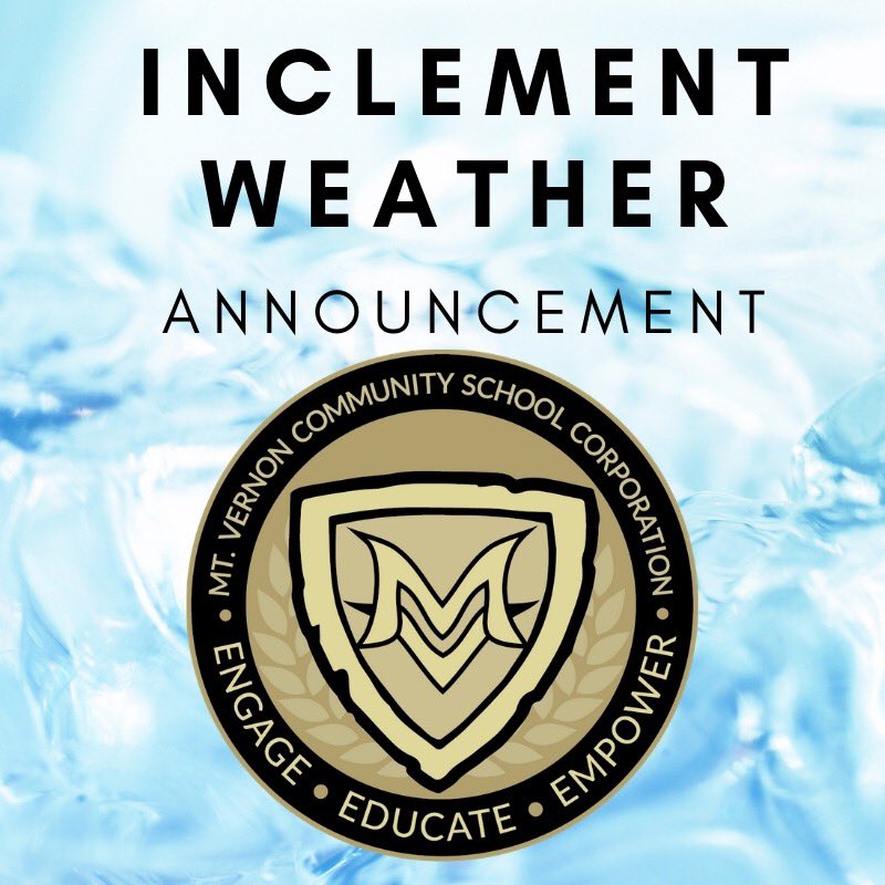 All Mt. Vernon Schools will have a two-hour delay on Thursday, February 20, due to icy and hazardous roads.