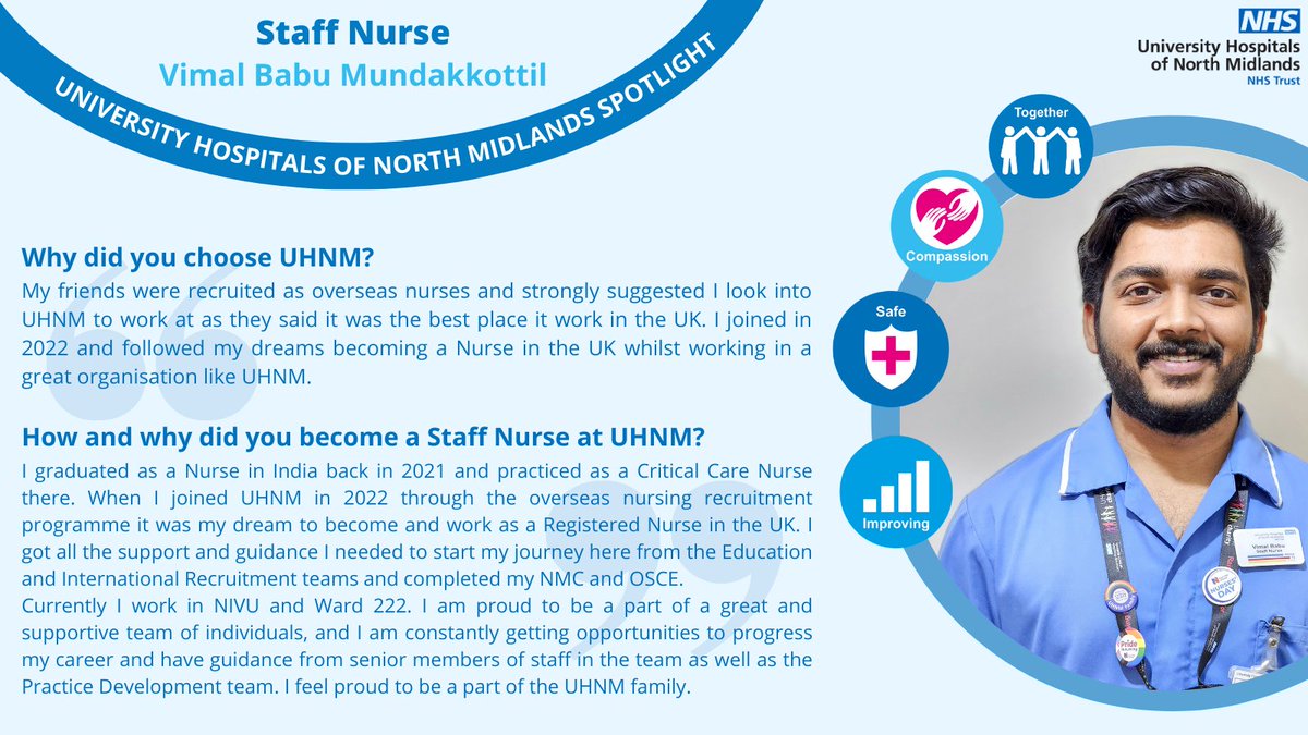 Recruitment at UHNM (@careersatuhnm) on Twitter photo This week's Spotlight is Vimal Babu Mundakkottil, a Staff Nurse at <a href="/UHNM_NHS/">UHNM NHS Trust 🏥</a>! ⭐
🗣 "I am proud to be part of a great and supportive team of individuals, and I am constantly getting opportunities to progress my career."
🤝Start your UHNM career today! 👉uhnm.nhs.uk/jobs This week's Spotlight is Vimal Babu Mundakkottil, a Staff Nurse at <a href="/UHNM_NHS/">UHNM NHS Trust 🏥</a>! ⭐
🗣 "I am proud to be part of a great and supportive team of individuals, and I am constantly getting opportunities to progress my career."
🤝Start your UHNM career today! 👉uhnm.nhs.uk/jobs