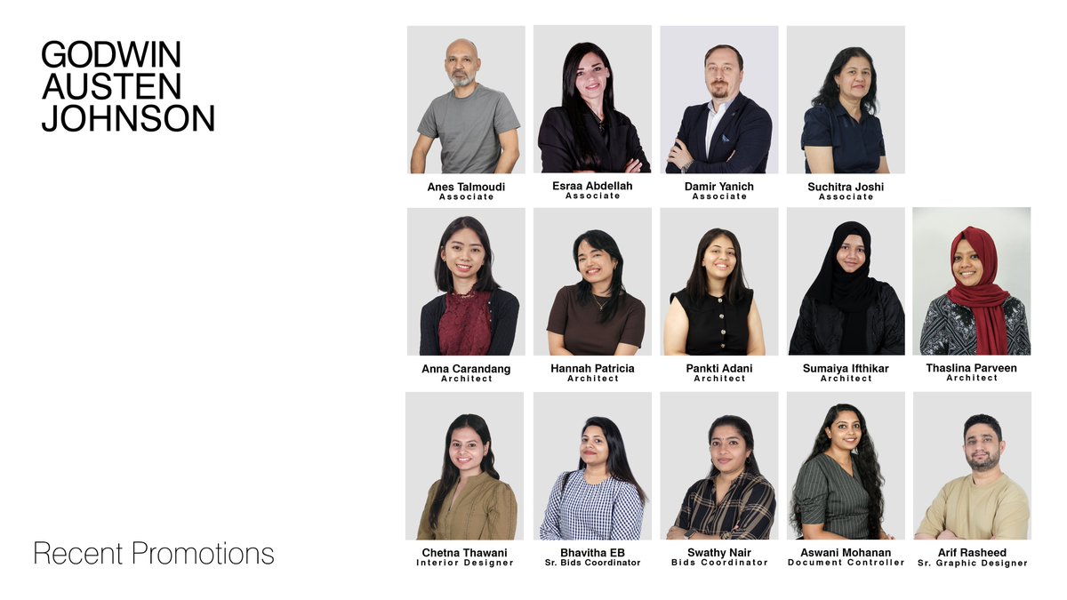 Congratulations to our team members on their well-deserved promotions at Godwin Austen Johnson! Wishing you all the best on this exciting journey!

#godwinaustenjohnson #godwinaustenjohnsonarchitects