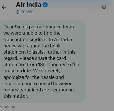 iamrnman1's tweet photo. @airindia So you claimed that refund is processed and now your finance team suddenly cannot find the transaction! Also, have shared the transaction with you from the card! You have already acknowledged it within this thread. https://t.co/lQgTtJ4raW