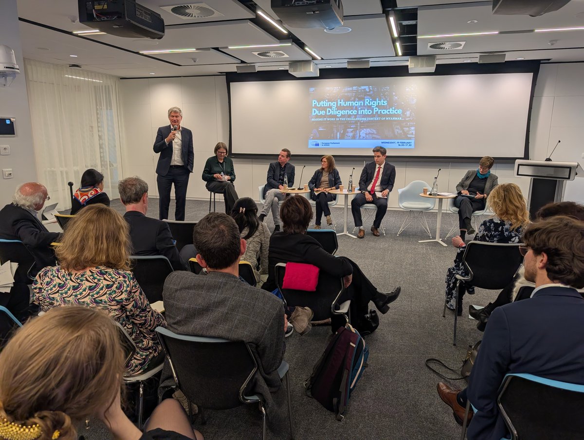 EPinASEAN's tweet photo. 🇲🇲🇪🇺 Full house at the EU Parliament for last evening's discussion on heightened human rights due diligence and how to put it into practice in the challenging context of post-coup Myanmar. Thank you to speakers including Director-General Sanna Lepola, @SabatucciEU &amp; @HeidiHautala https://t.co/EVcZGc3kDb