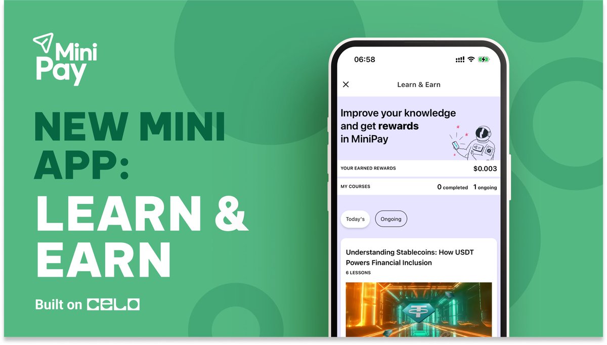MiniPayNews's tweet image. 🚀 400,000+ learners & 120,000+ completed courses!
The Learn & Earn Mini App in @minipay continues to grow, empowering users with courses about blockchain fundamentals, Web3, and DeFi.
Each course is structured with one lesson and a quiz per day, ensuring a seamless learning…