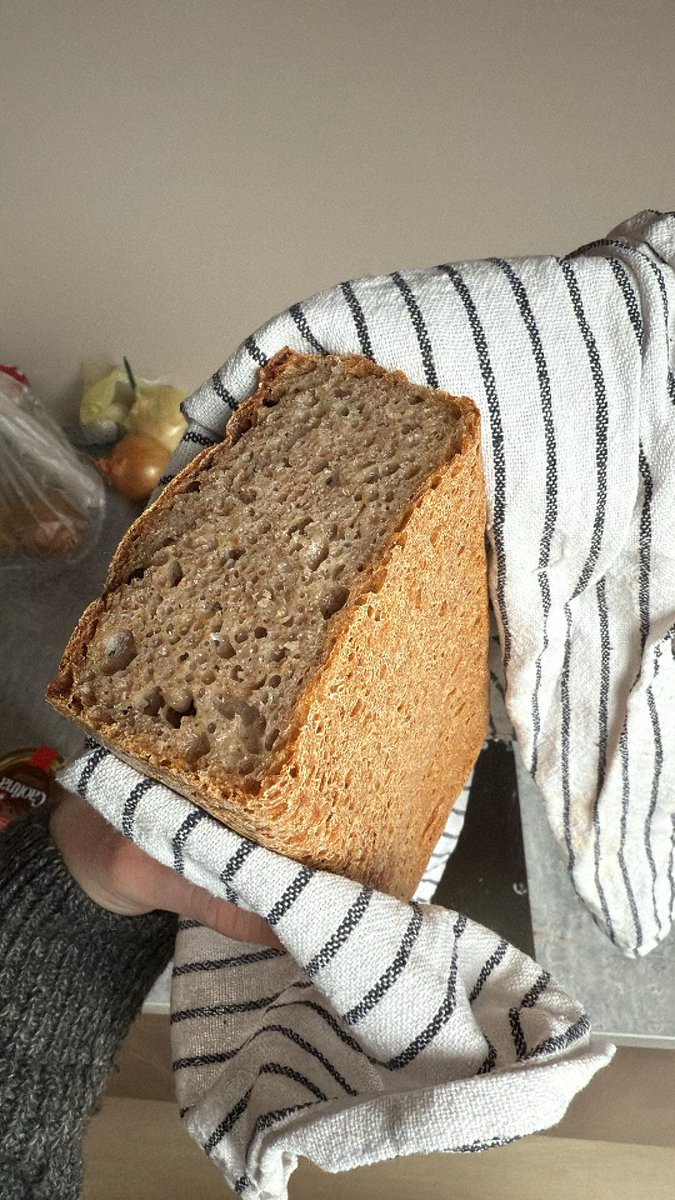 foxenn's tweet photo. There's a first for everything, and this time I tried to bake sourdough bread. Really happy with the outcome! Now I just need to increase the amount of dough as the loaf pan was slightly too big. x) https://t.co/XypRDotYtF