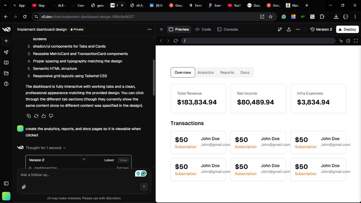 Joker4mas's tweet image. I leveled up my UI game with v0.dev! Built a CSV visualizer and dashboard from prompts &amp;amp; images - turning text into stunning interfaces. From data tables to dynamic dashboards, making development faster and sleeker. #GenerativeUI #v0dev #ALX_AiSK @julienbarbier42