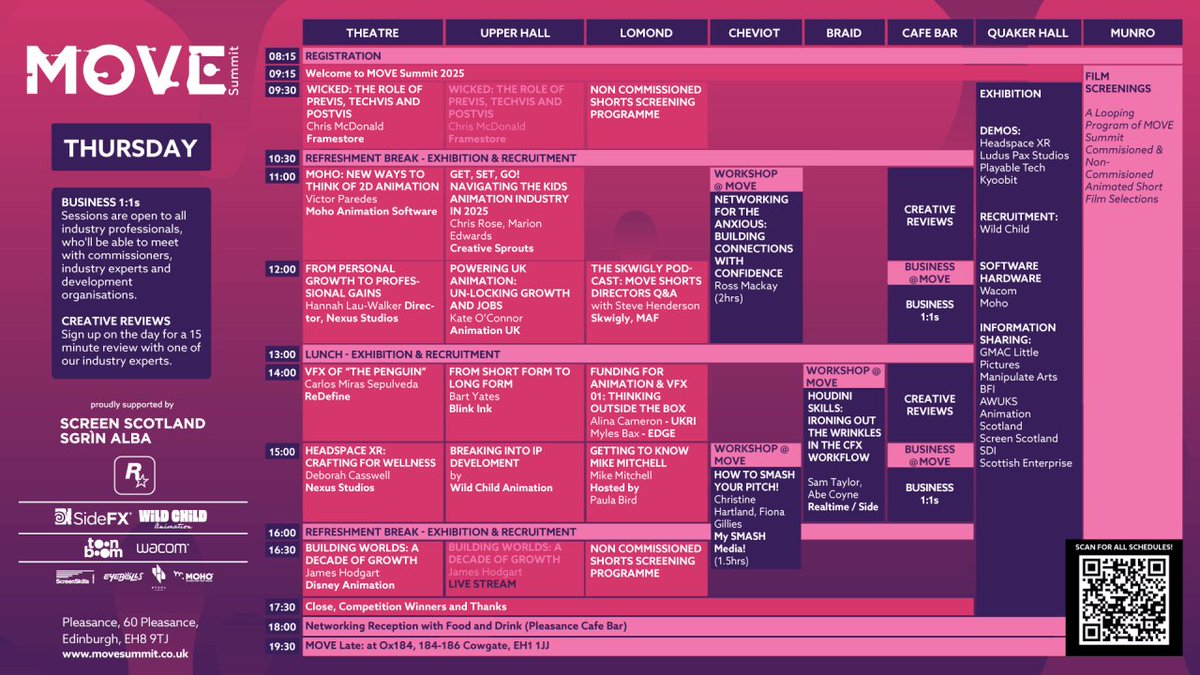 AnimationUK's tweet image. #IndustryEvent: Kate O'Connor, Executive Chair of Animation UK, will be speaking at the @Move_Summit at noon today. Head to "Powering UK Animation: Unlocking Growth and Jobs" at Upper Hall, to hear about the #Animation Blueprint for Growth. See today's schedule below.
