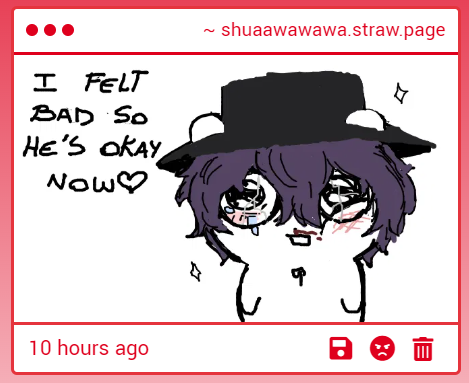 HELP???? HAHAHA is this the continuation after I chose to kick him??
NOOO his glasses are cracked 😭 I feel that pain I'm so SORRY BABY LX I need money in this economy 💔💔 /j
Also is that smug LG LMAOOO HE'S SO CUTE celebrating his win 😂

🐈‍⬛ shuaawawawa.straw.page