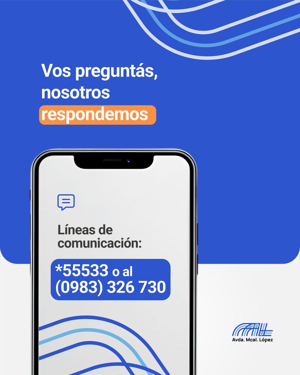 mariscalopezpy's tweet image. Escribinos o llamanos al *55533 o al 0983-326-730 para cualquier consulta. ¡Estamos atentos a tus necesidades!