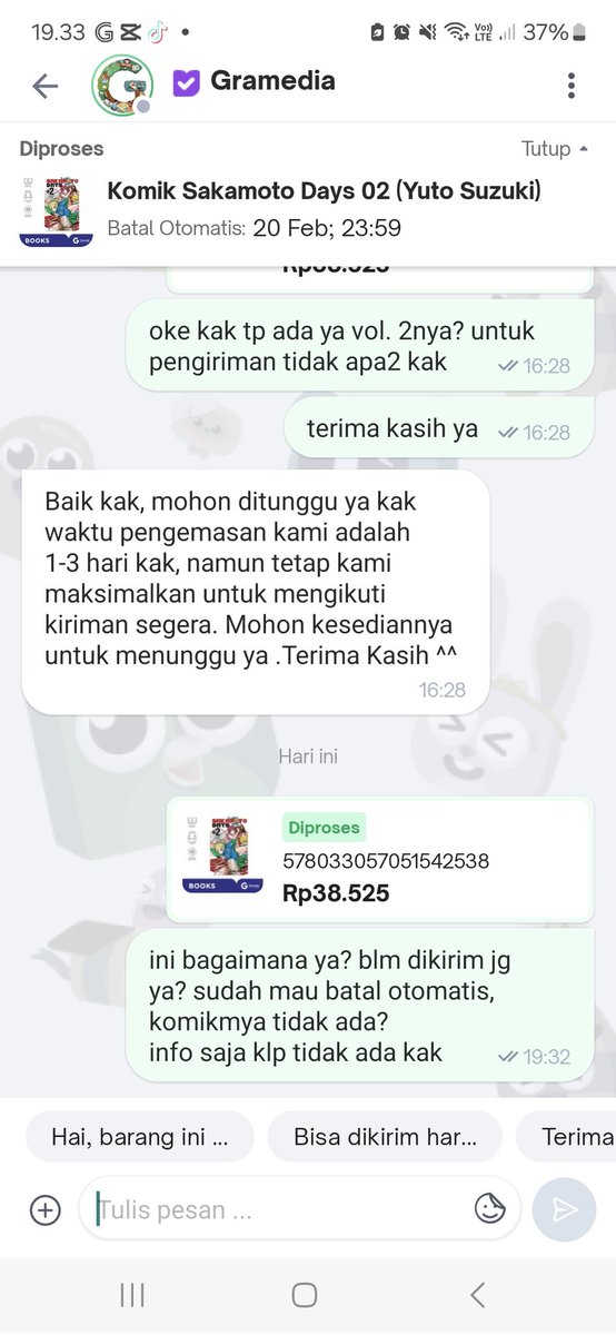 Bagaimana ini <a href="/gramedia/">Gramedia</a> klo memang tidak ada ya bilang tidak ada, jgn nunggu batal otomatis, sekelas gramedia loh, biar bs ditempat lain belinya