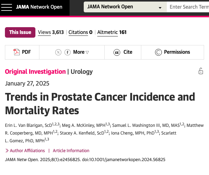 Trends in Prostate Cancer Incidence and Mortality Rates Out on JAMA Network

jamanetwork.com/journals/jaman…

This cohort study analyzed #ProstateCancer incidence and mortality trends in California 🌅from 2004 to 2021, revealing a significant rise in distant-stage prostate cancer