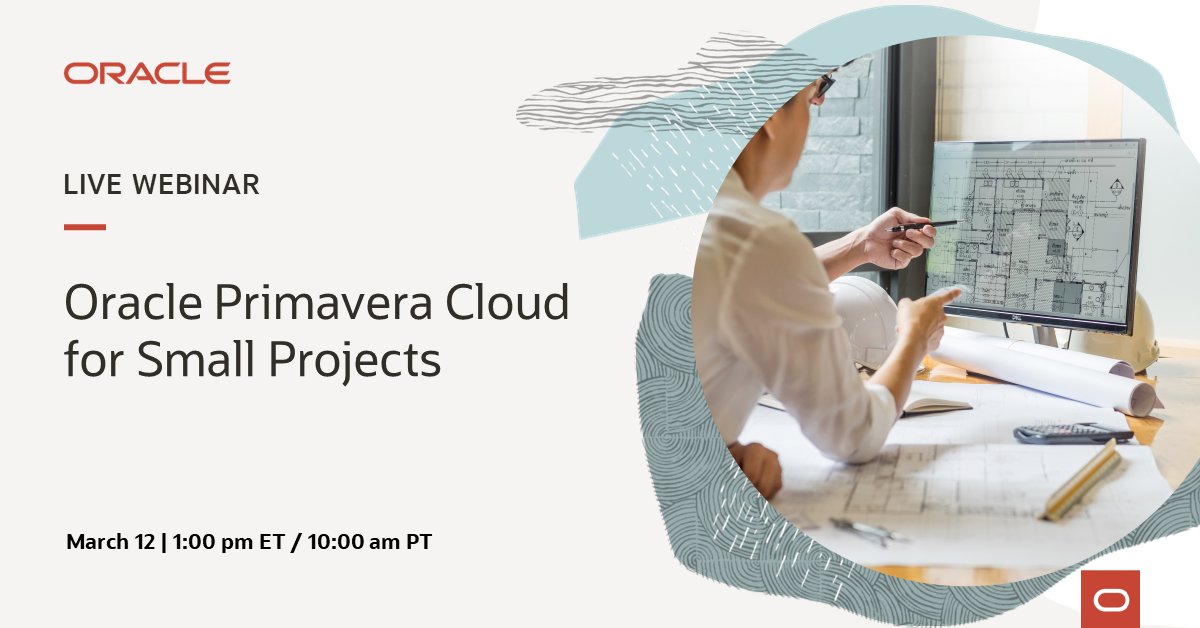Revolutionize how you manage small construction projects with Oracle Primavera Cloud. Join <a href="/Oracle/">Oracle</a>'s upcoming webinar to discover how this powerful tool can help you streamline and improve project management, so you can outperform your competition. social.ora.cl/6019IACxf