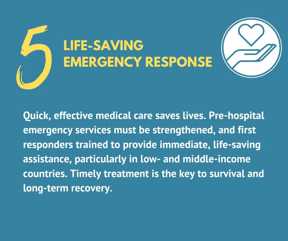 Global Voice of Road Traffic Victims - Manifesto 2025 

IRVP &amp; FICVI &amp; FEVR - Road victims united with one voice 📣 calling for

5️⃣ Life-saving Emergency Response

Strengthening emergency medical care and first responder training saves lives, ensuring better survival and recovery