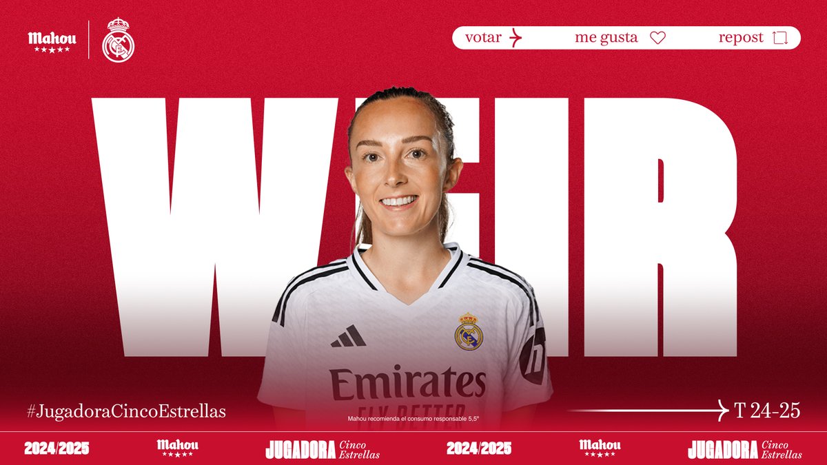 RT o MG si crees que <a href="/itscarolineweir/">Caroline Weir</a> ha sido la #JugadoraCincoEstrellas del <a href="/realmadridfem/">Real Madrid C.F.</a> en febrero. (2/6)