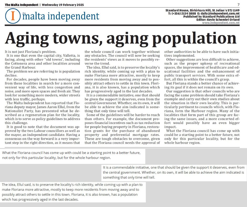 James Aaron Ellul (@jamesaaronellul) on Twitter photo I truly appreciate and take great satisfaction in seeing that the #RegenerationPlan for #Floriana, which I presented & was unanimously approved a week ago, has become the focal point of discussion in an editorial.
This is a vision for progress. 🤝 we will succeed.
<a href="/KLFloriana/">KL Floriana</a> I truly appreciate and take great satisfaction in seeing that the #RegenerationPlan for #Floriana, which I presented & was unanimously approved a week ago, has become the focal point of discussion in an editorial.
This is a vision for progress. 🤝 we will succeed.
<a href="/KLFloriana/">KL Floriana</a>
