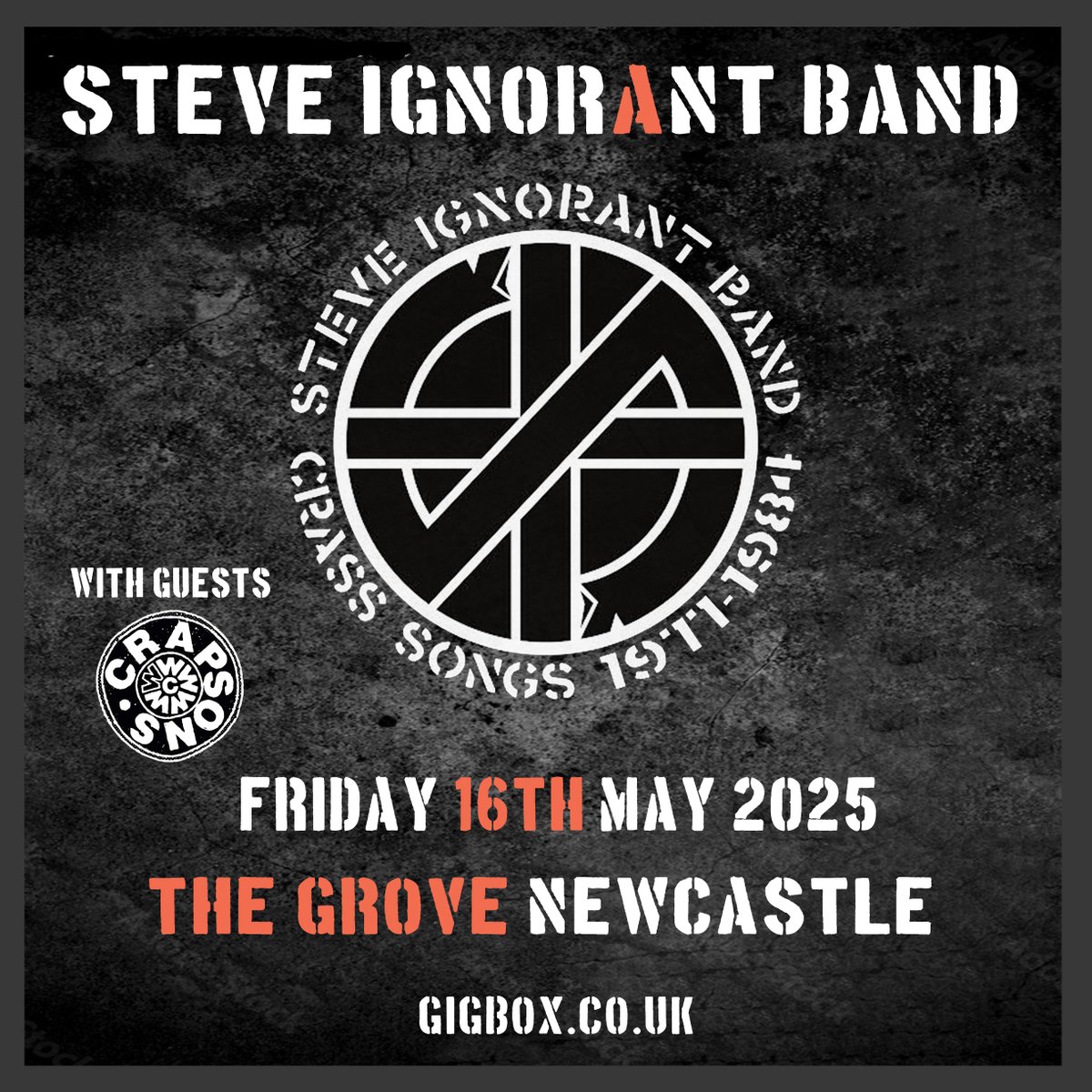 Steve Ignorant (@steveigs) on Twitter photo STEVE IGNORANT BAND
16-05-2025 The Grove, Newcastle
seetickets.com/event/steve-igā¦
<a href="/steveigs/">Steve Ignorant</a> #steveignorantband #crass
Special guests: #crapsons STEVE IGNORANT BAND
16-05-2025 The Grove, Newcastle
seetickets.com/event/steve-igā¦
<a href="/steveigs/">Steve Ignorant</a> #steveignorantband #crass
Special guests: #crapsons