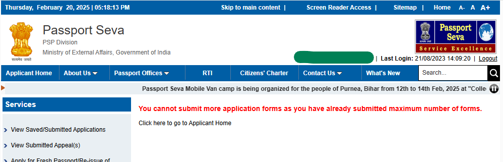 Amit Jain (@amitjain5) on Twitter photo Website is allowing only 5 applications in a lifetime per account. This limit should not apply to renewals of previous applications or The limit should be applicable per year. I have only one email address using for 20 years, and I dont want another ac. <a href="/passportsevamea/">PassportSeva Support</a> <a href="/MEAIndia/">Randhir Jaiswal</a> Website is allowing only 5 applications in a lifetime per account. This limit should not apply to renewals of previous applications or The limit should be applicable per year. I have only one email address using for 20 years, and I dont want another ac. <a href="/passportsevamea/">PassportSeva Support</a> <a href="/MEAIndia/">Randhir Jaiswal</a>
