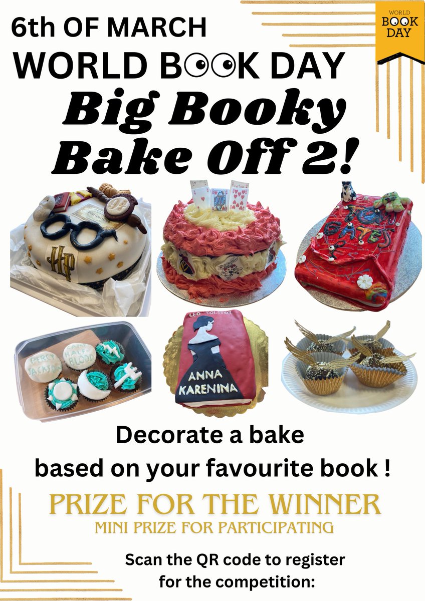 We're gearing up for #WorldBookDay on Thursday 6th March!  We'll be holding a pop up bookshop for the £1 books &amp; our Big Booky Bake Off will be returning for a 2nd year 🤗 Scan the QR code on posters to enter <a href="/Lornshill/">Lornshill Academy</a> #LornshillReads #ReadingSchoolsLornshill <a href="/scottishbktrust/">Scottish Book Trust</a>