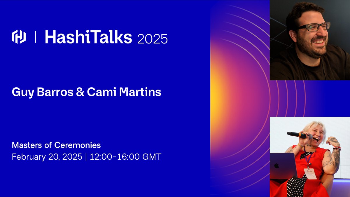 HashiCorp's tweet image. The #HashiTalks livestream is beginning now! We will be live for the next 24 hours.
Here to kick-off the event are HashiTalks Emcees: #HashiCorpAmbassador @punkdodevops and Guy Barros, HashiCorp Staff Solutions Engineer.
Join us here: hashi.co/hashitalks-2025