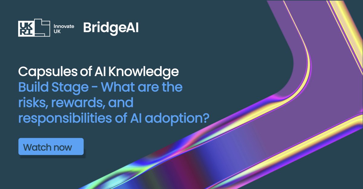 Innovate UK Business Connect (@iuk_connect) on Twitter photo 📢Capsules of AI Knowledge: Build Stage
Creating robust AI models is a pivotal stage in the AI adoption process. Mishka Nemes introduces some of the key considerations in the third Capsule of AI Knowledge.
Explore <a href="/innovateuk/">Innovate UK</a> #BridgeAI resources today: ow.ly/aELT50V2VFJ 📢Capsules of AI Knowledge: Build Stage
Creating robust AI models is a pivotal stage in the AI adoption process. Mishka Nemes introduces some of the key considerations in the third Capsule of AI Knowledge.
Explore <a href="/innovateuk/">Innovate UK</a> #BridgeAI resources today: ow.ly/aELT50V2VFJ