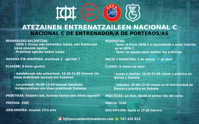 ⚽️🧤 ⚽️ 𝐍𝐀𝐂𝐈𝐎𝐍𝐀𝐋 𝐂 𝐃𝐄 𝐄𝐍𝐓𝐑𝐄𝐍𝐀𝐃𝐎𝐑/𝐀 𝐃𝐄 𝐏𝐎𝐑𝐓𝐄𝐑𝐎𝐒/𝐀𝐒

🔛 3 de marzo
⏳ 1 mes
📋 Último día inscripción: 27 de febrero
🔗 Inscripción: lc.cx/2V_Czz
ℹ️ Toda la información en nuestra página web